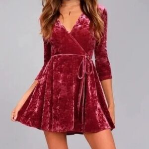 Lulu's Burgundy Velvet Mini Dress